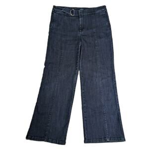 J Jill Wide Leg Jeans 12 Belted Metropolitan Full Leg Denim Sailor Trouser